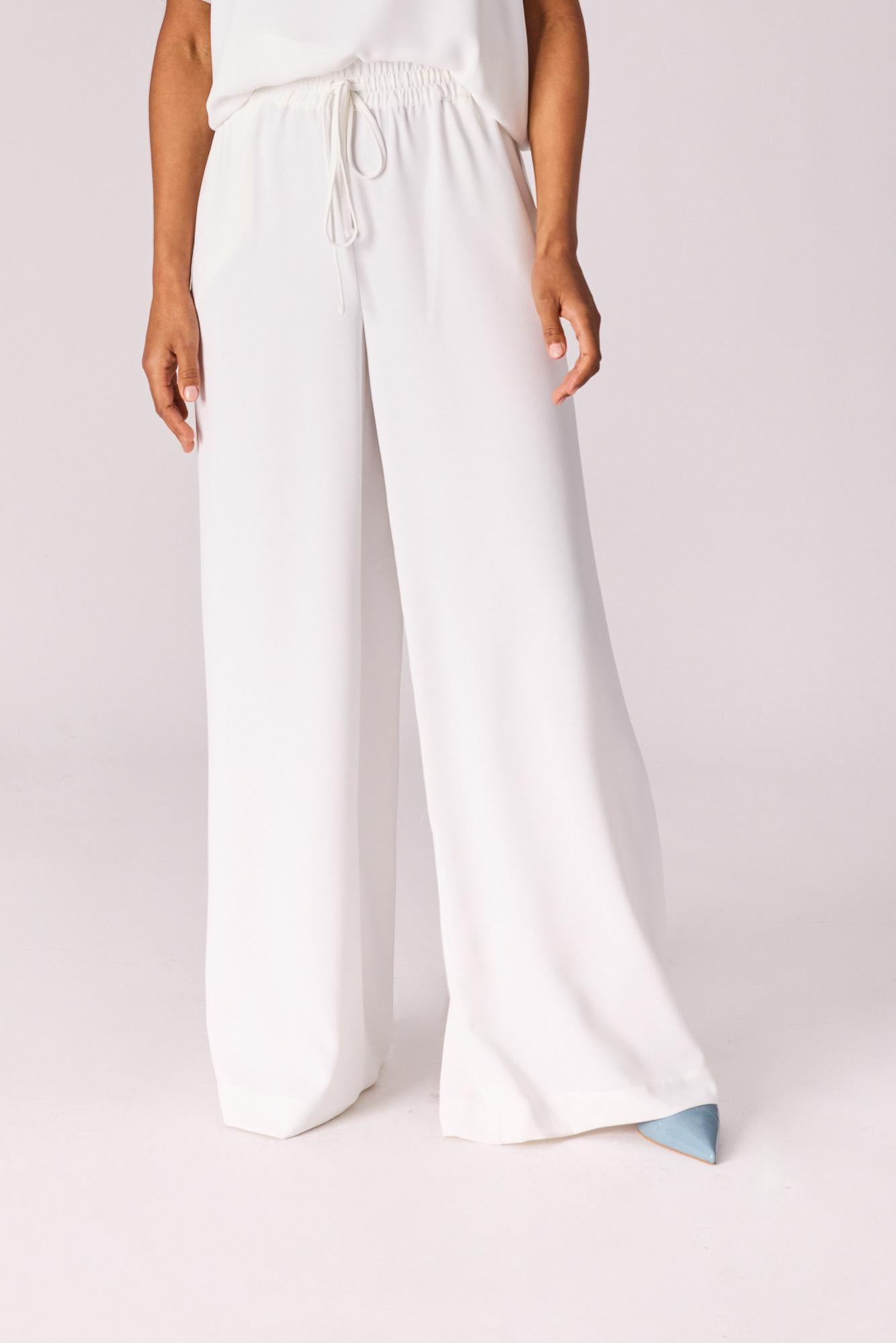 Wijde broek met rekker - White