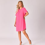 Jurk met v-hals en korte mouw - Pink