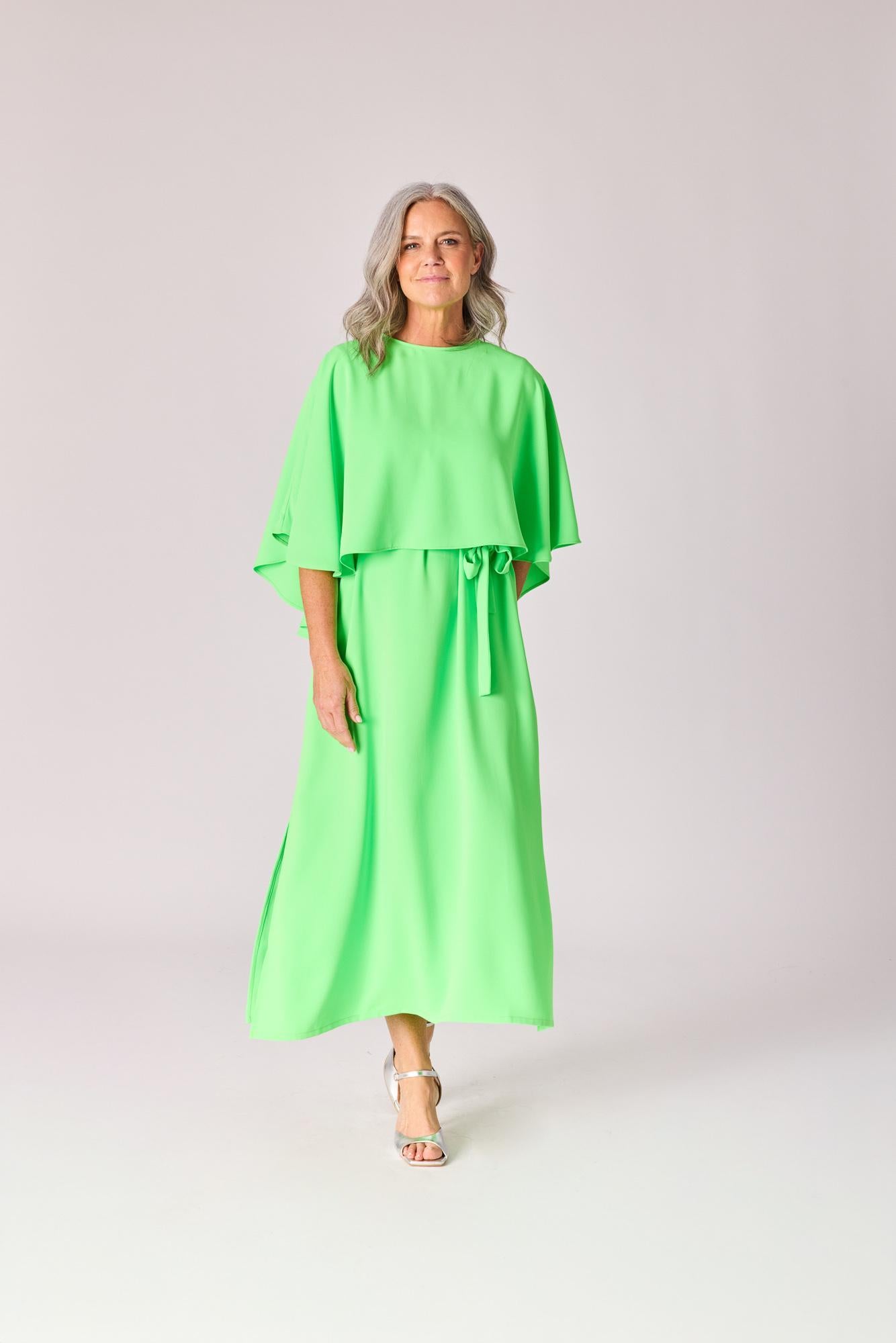 Mouwloze jurk met afneembare cape - Neon green
