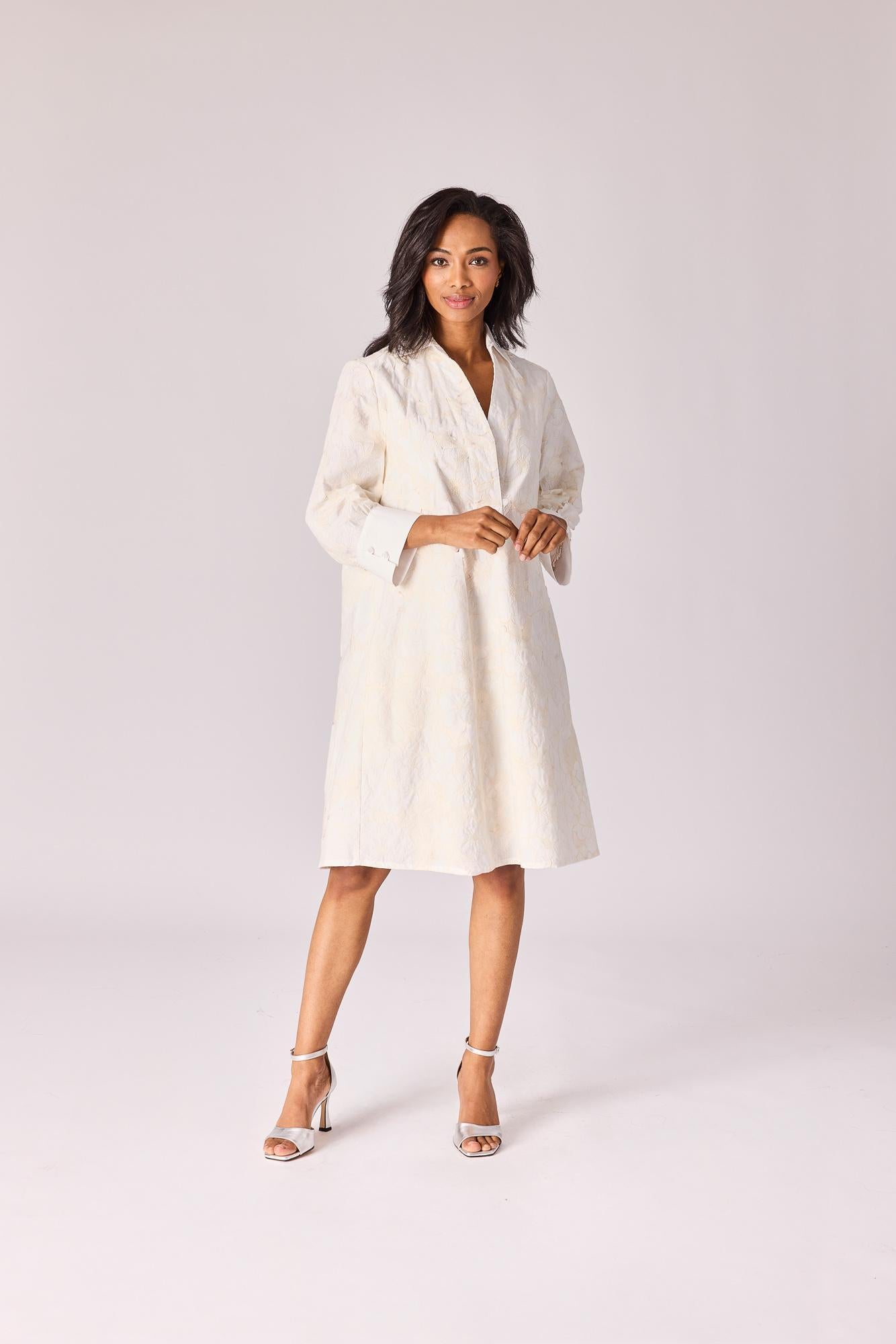 Jurk in bloemenkant - Ecru