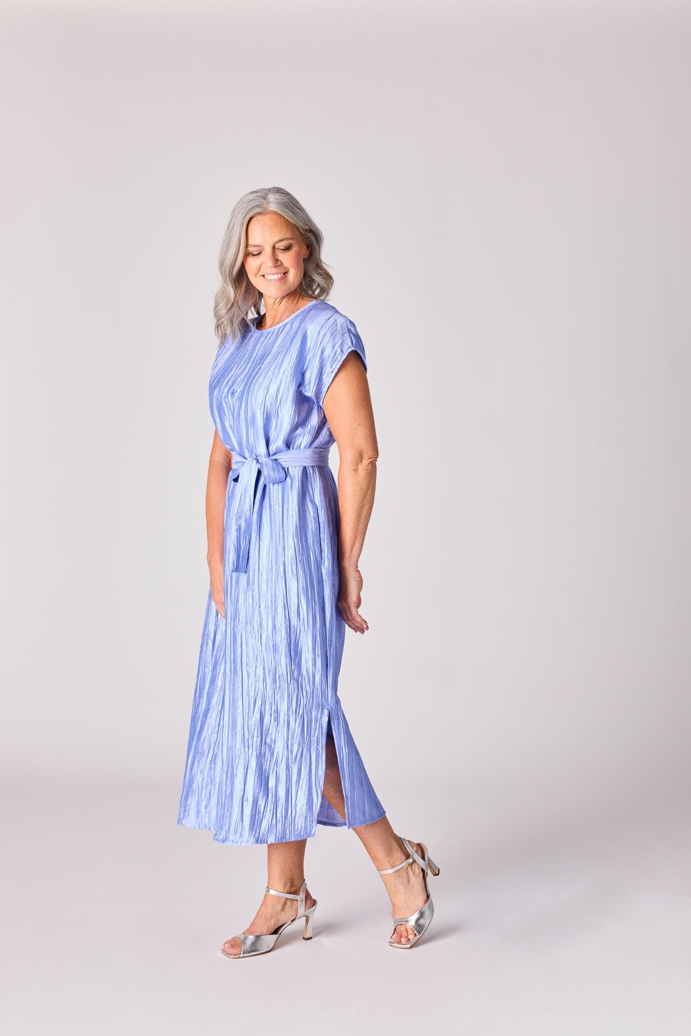 Lange jurk in frippé stof - Lavender blue