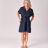 Linnen mini-jurk - Navy