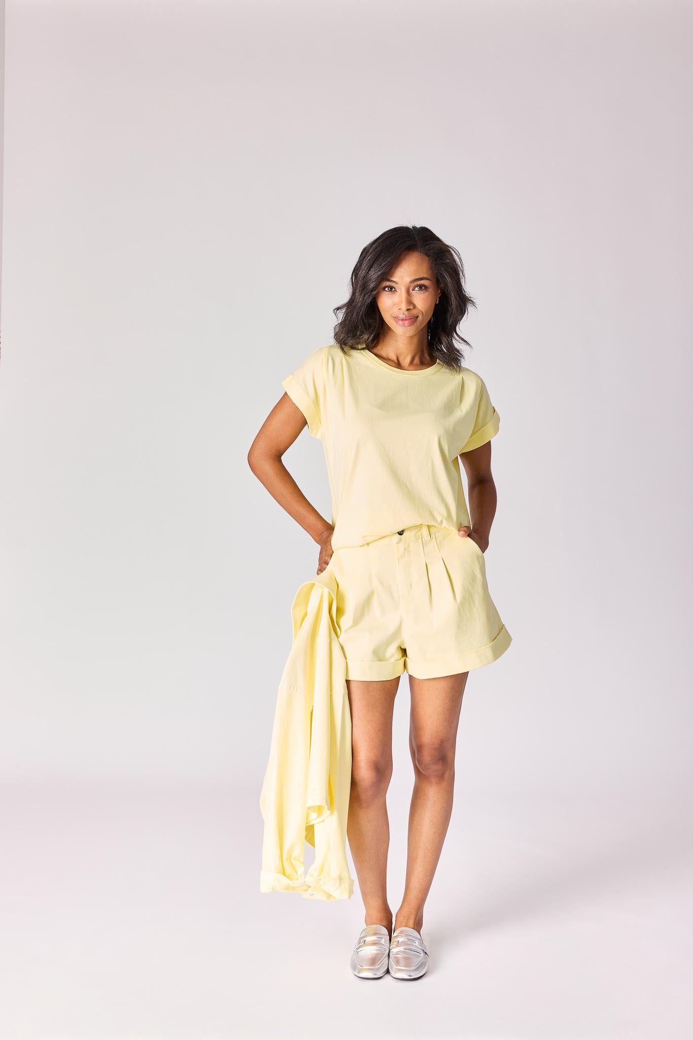 T-shirt met schouderdetail - Butter yellow