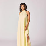Lange jurk met halternek - Butter yellow
