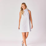 Mini-jurkt met halternek - Butter yellow stripe