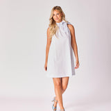 Mini-jurkt met halternek - Butter yellow stripe