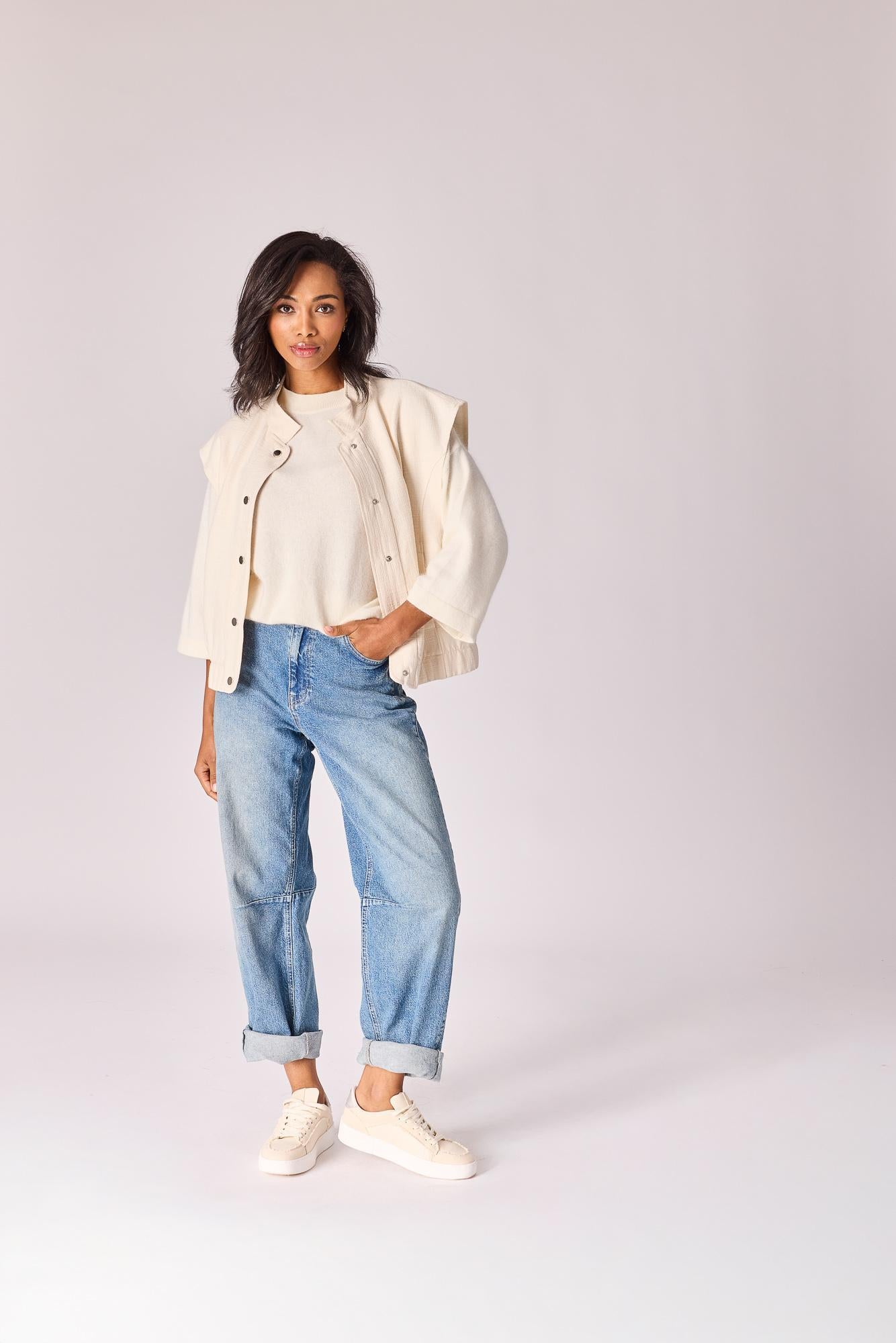Bomber in bouclé stof - Off white