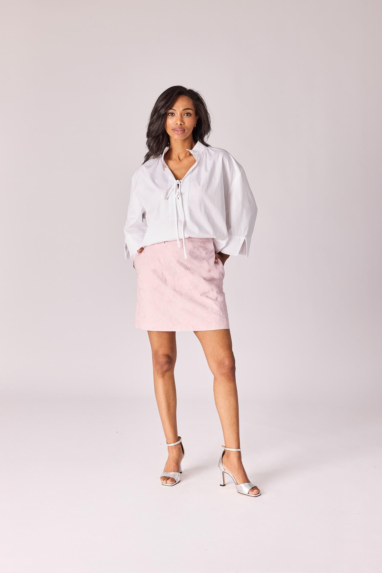 Minirok met bloemenkant - Blush pink