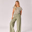Wijde broek met bandplooi - Sage Green