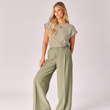 Wijde broek met bandplooi - Sage Green