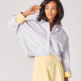 Katoenen overhemd met manchette detail - Butter yellow stripe