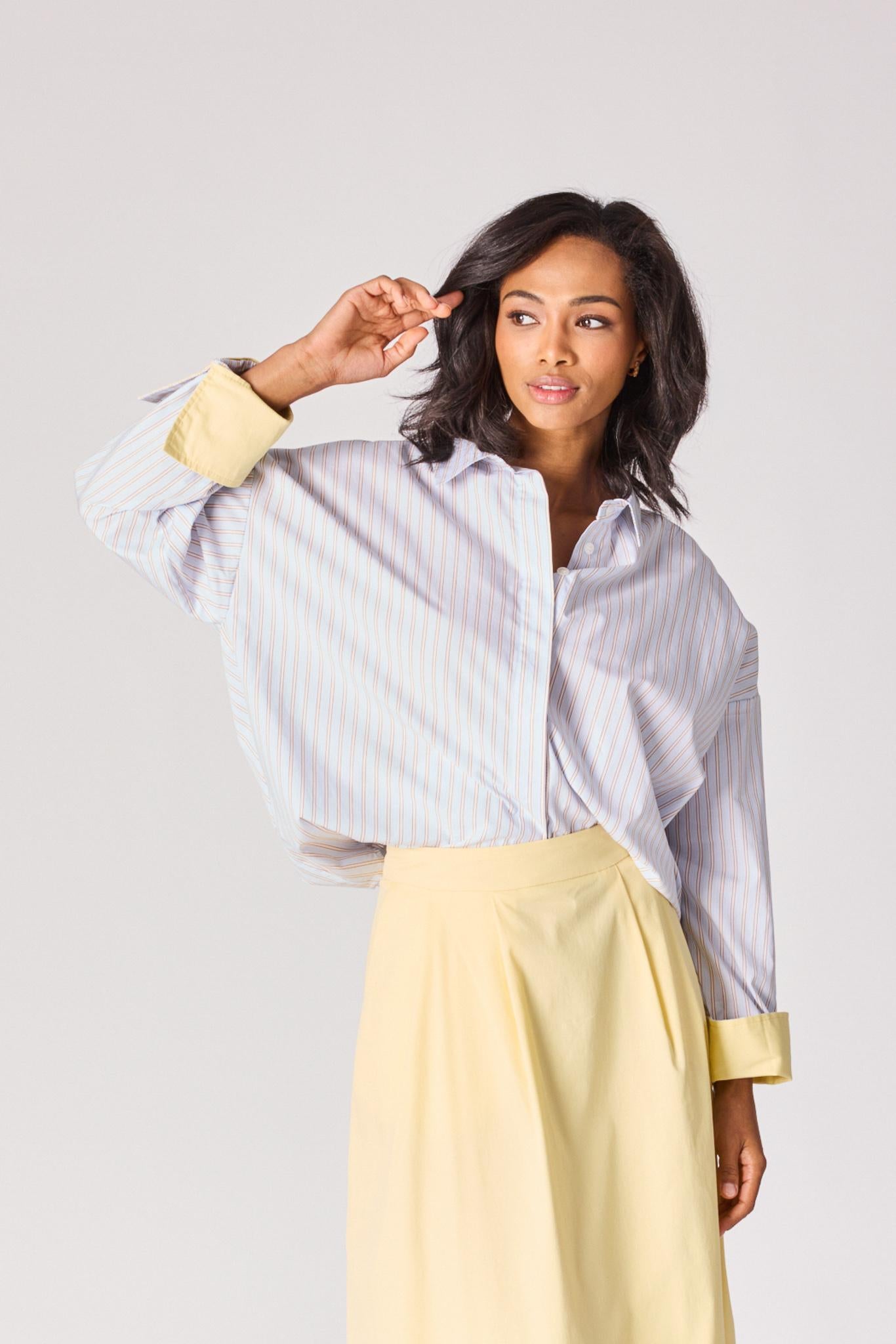 Katoenen overhemd met manchette detail - Butter yellow stripe