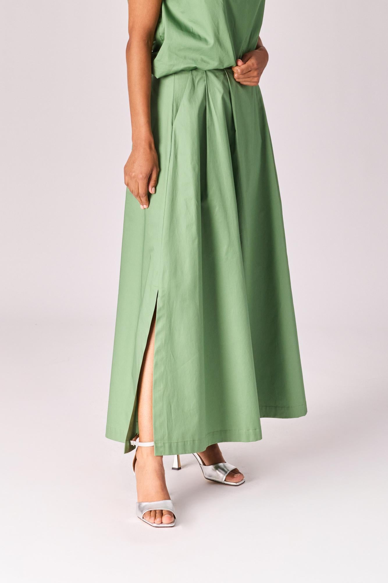 Lange rok met plooien - Sage green