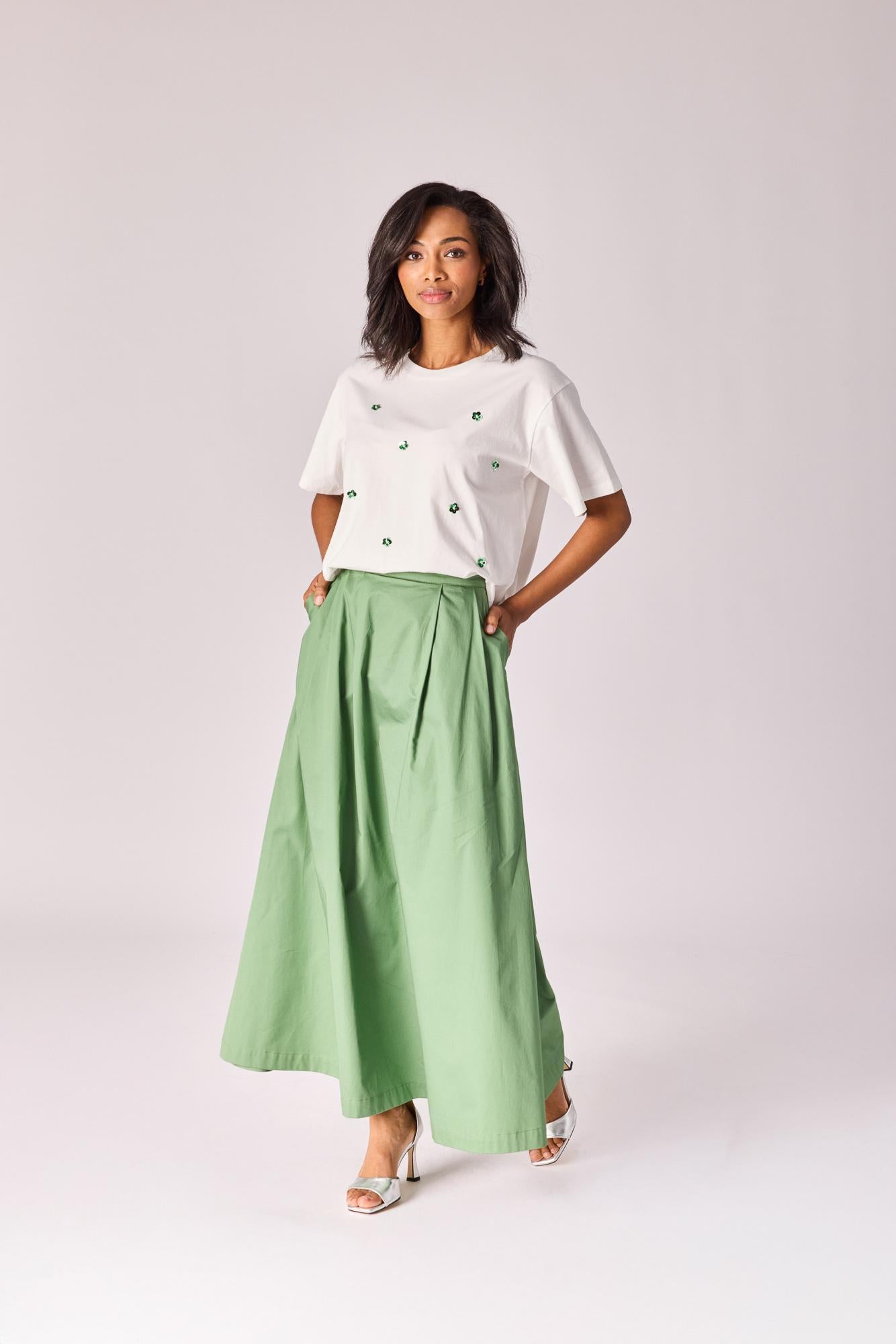 Lange rok met plooien - Sage green