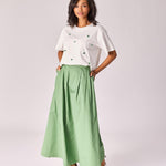 Lange rok met plooien - Sage green