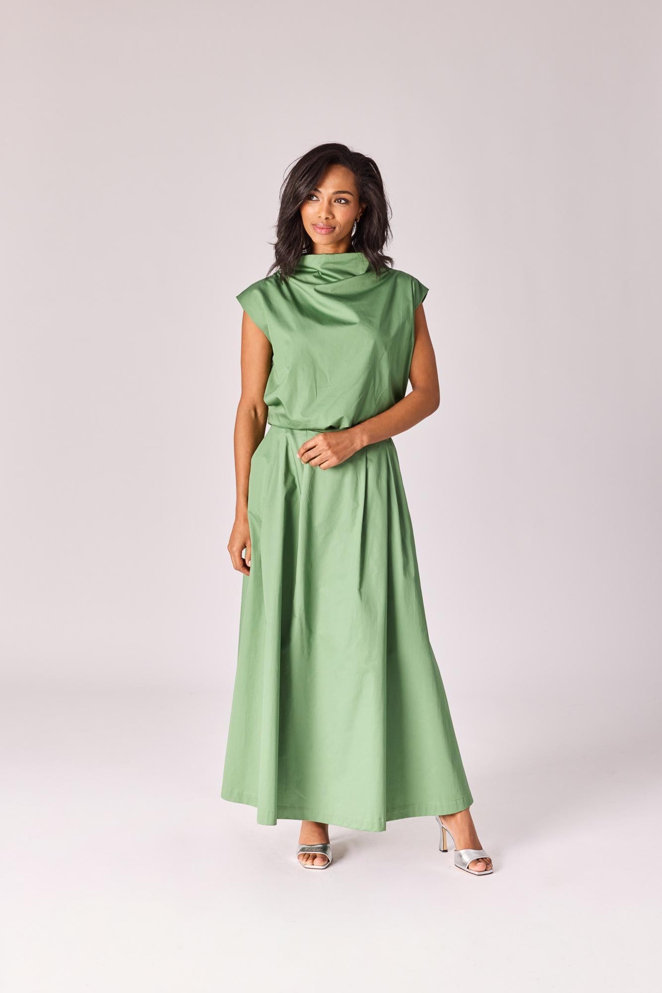 Lange rok met plooien - Sage green