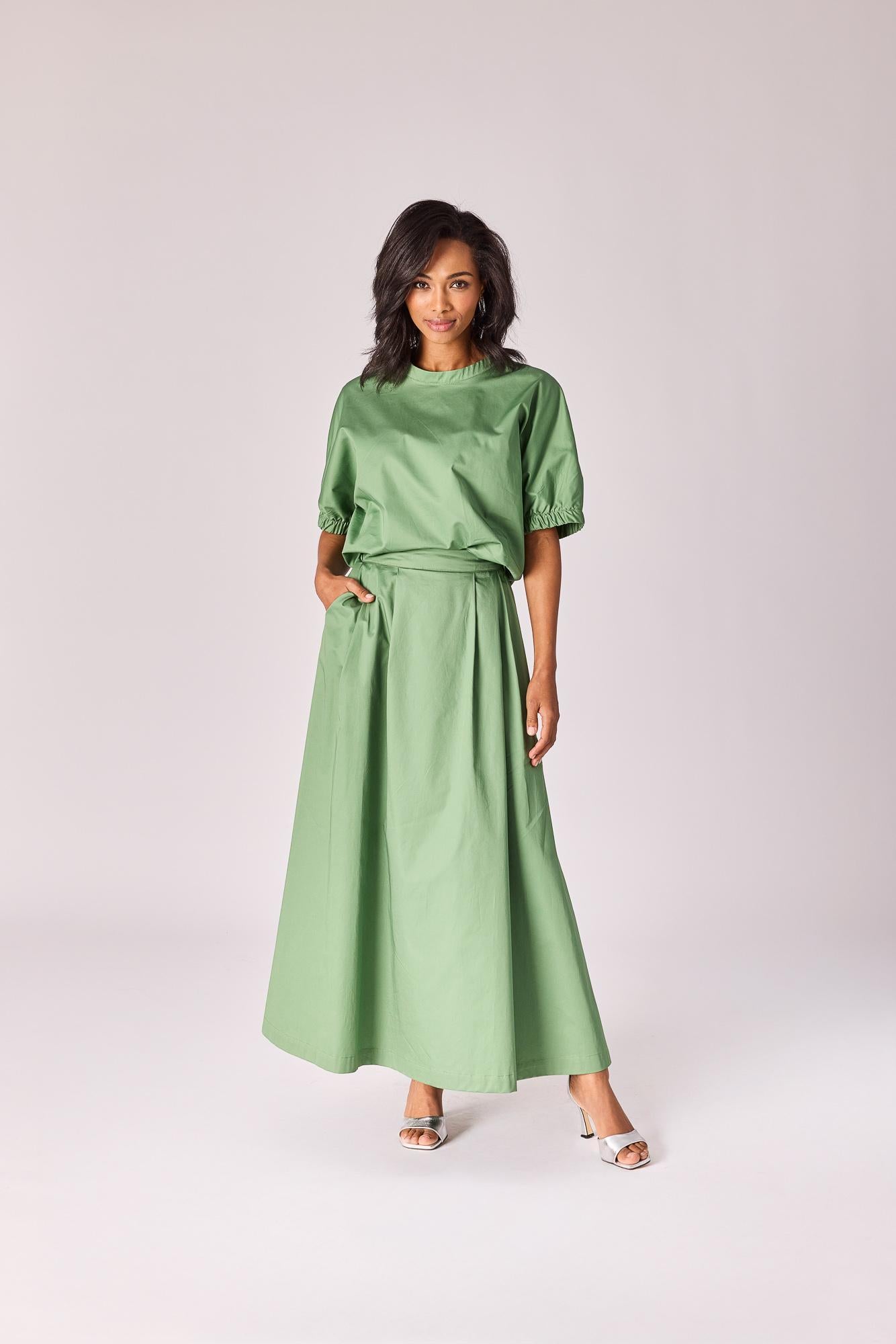 Lange rok met plooien - Sage green
