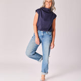 Top met gedrapeerde halslijn - Navy