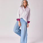 Katoenen overhemd met manchette detail - Lavender pink stripe