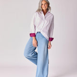 Katoenen overhemd met manchette detail - Lavender pink stripe