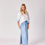 Katoenen overhemd met manchette detail - White / light blue