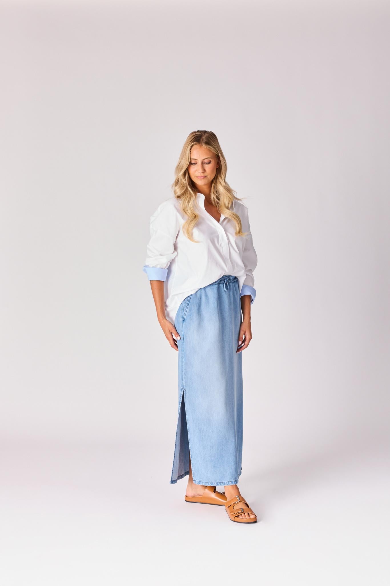 Katoenen overhemd met manchette detail - White / light blue