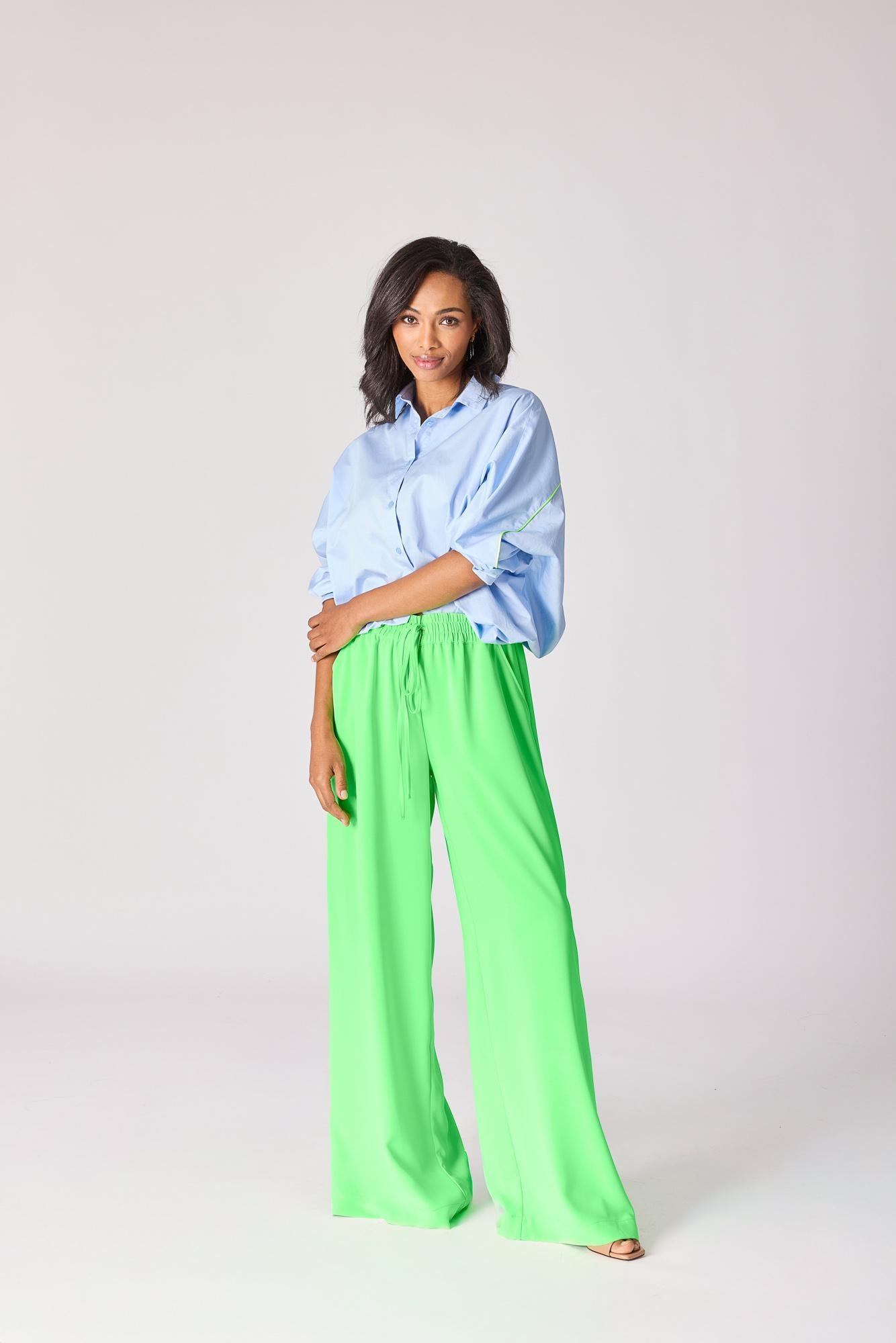 Blouse met fluo detail - Light blue / Fluo green