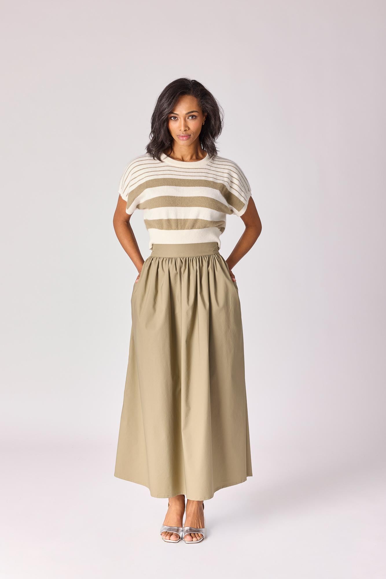 Mouwloze pull met strepen - Khaki