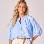 Blouse in oxford katoen - Light blue