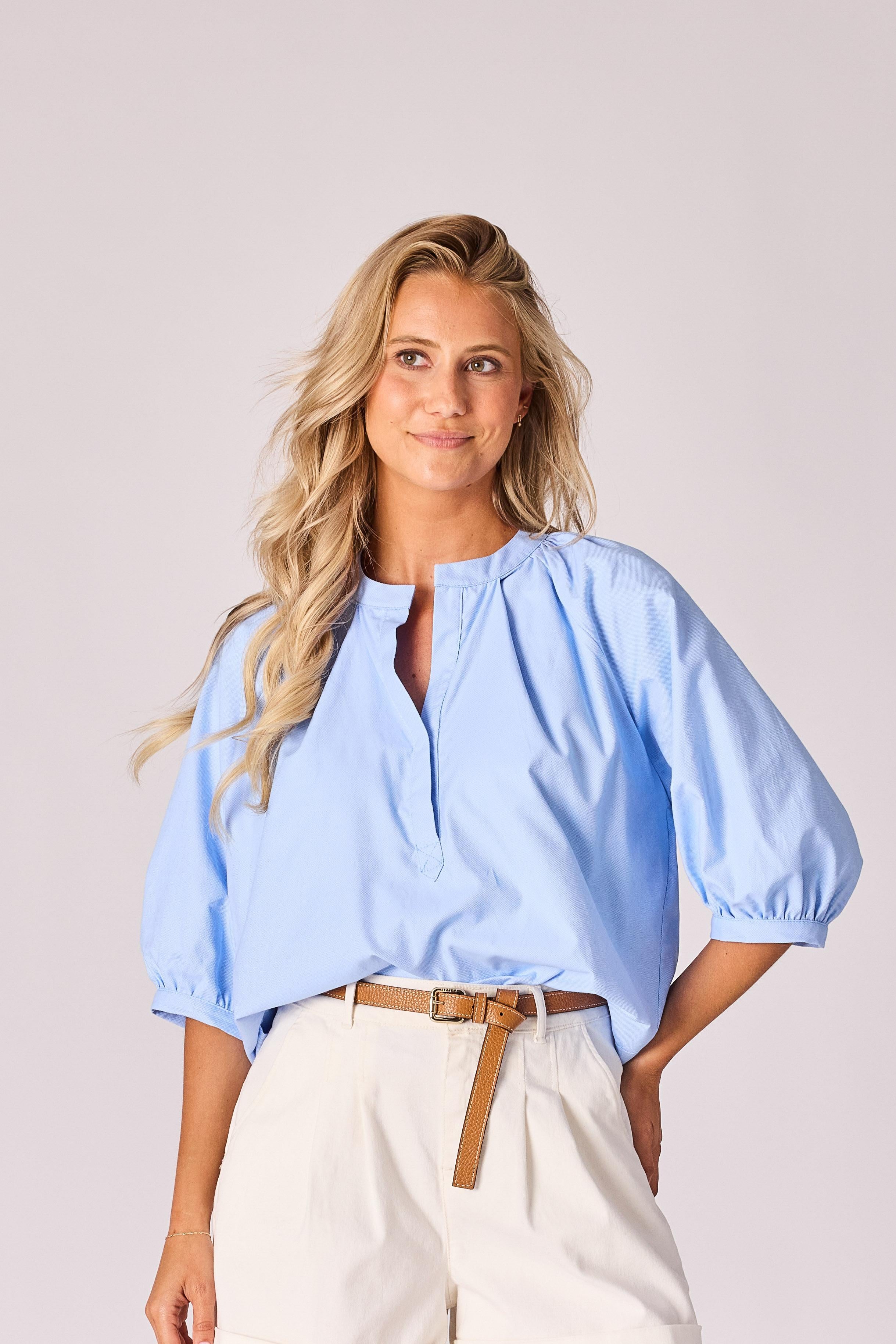 Blouse in oxford katoen - Light blue