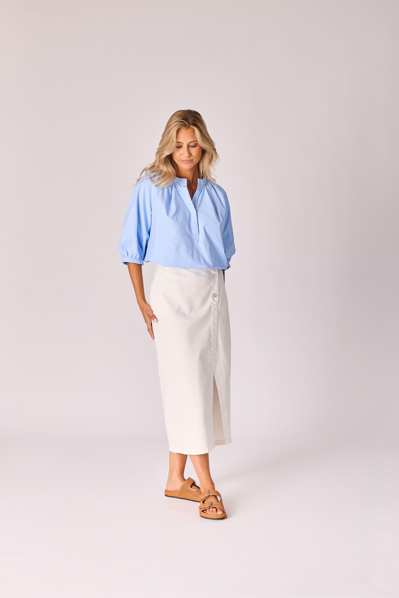 Blouse in oxford katoen - Light blue