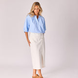 Blouse in oxford katoen - Light blue