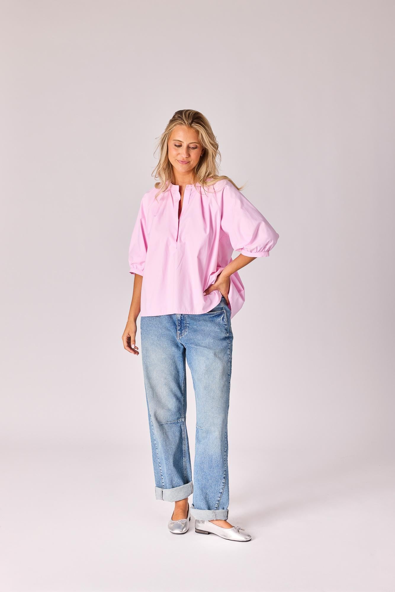 Blouse in oxford katoen - Pink