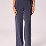 Wijde broek in satijn - Navy