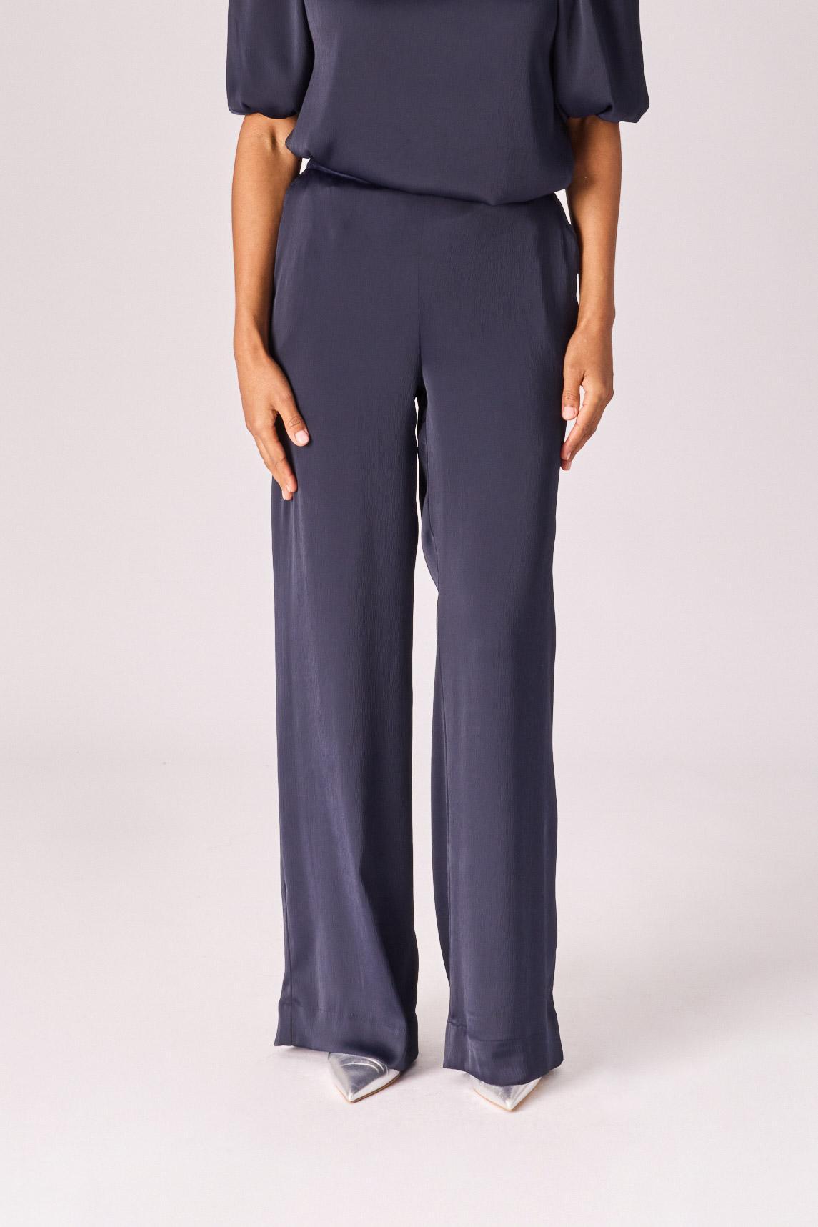 Wijde broek in satijn - Navy