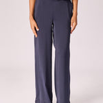 Wijde broek in satijn - Navy