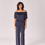 Wijde broek in satijn - Navy