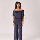 Wijde broek in satijn - Navy