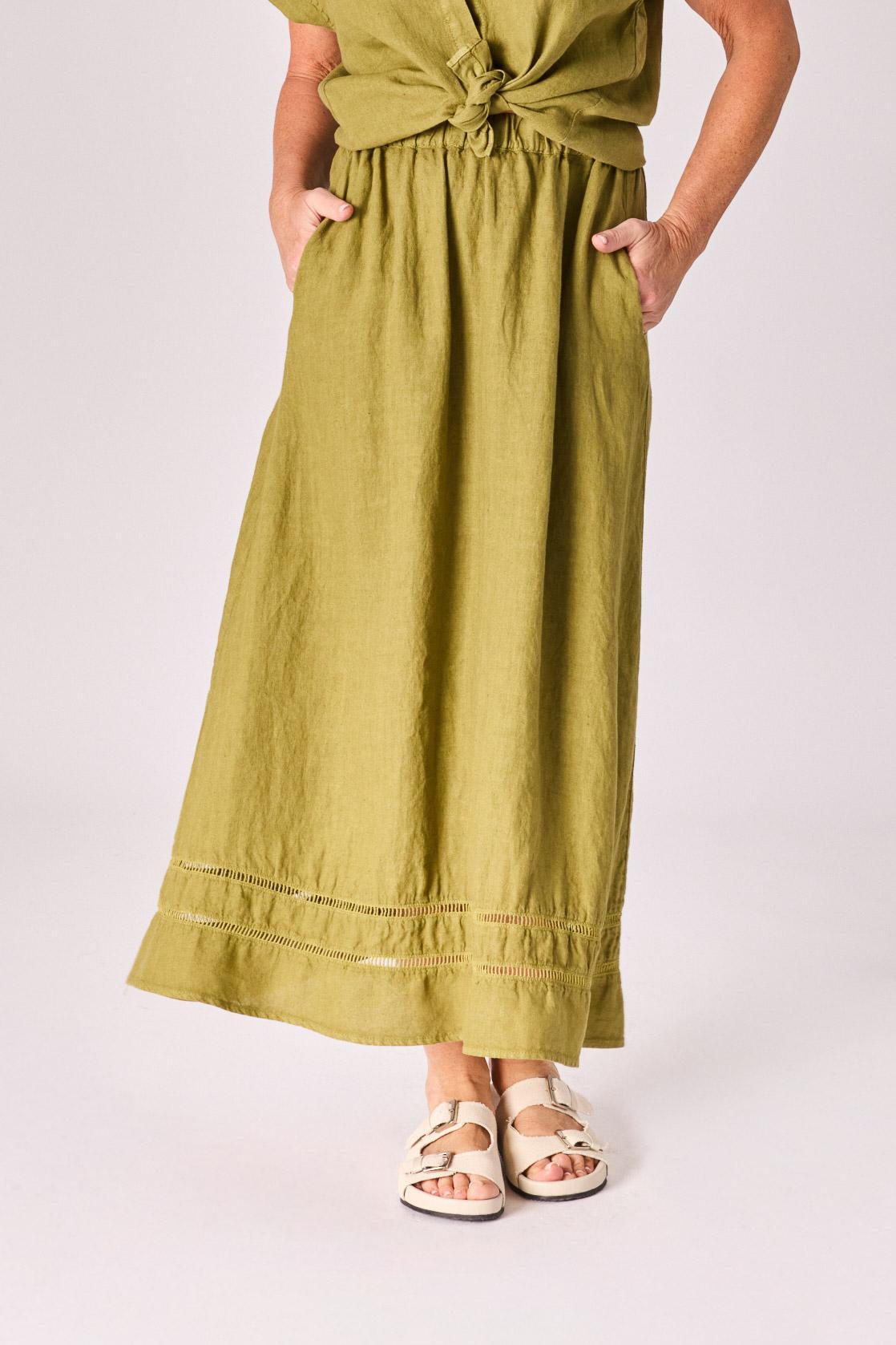 Linnen rok met rekker - Olive