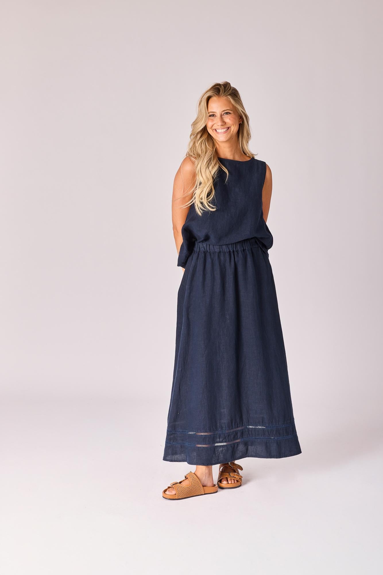 Linnen rok met rekker - Navy