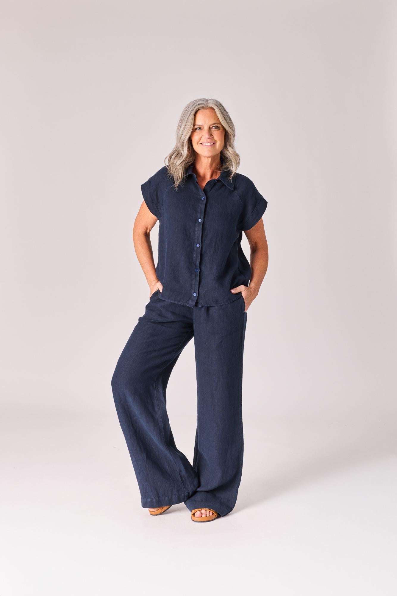 Linnen blouse - Navy