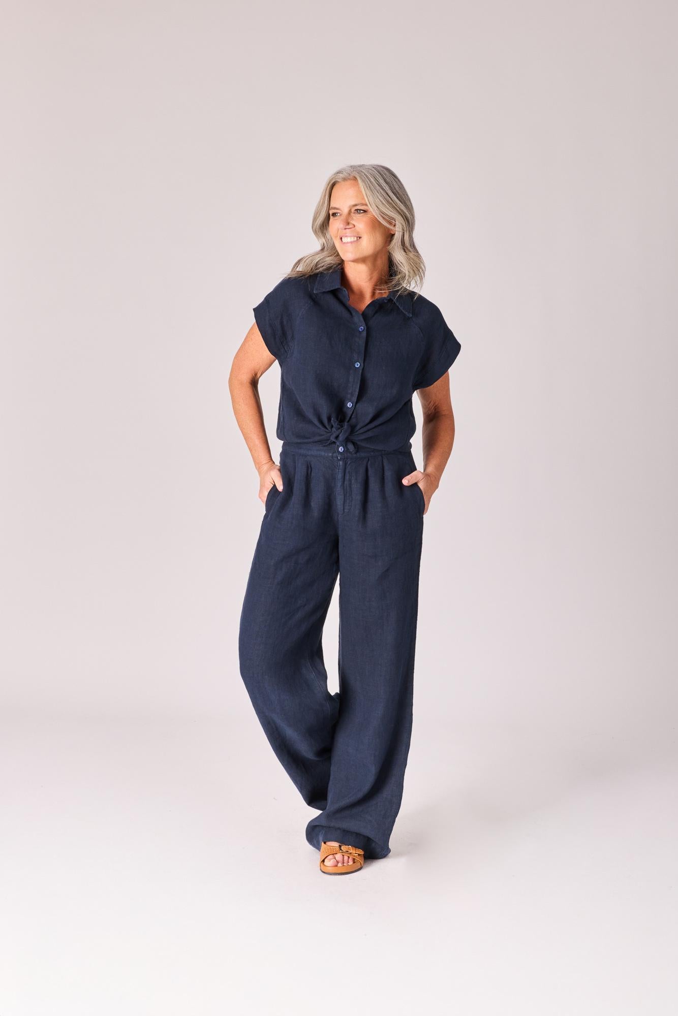 Linnen blouse - Navy