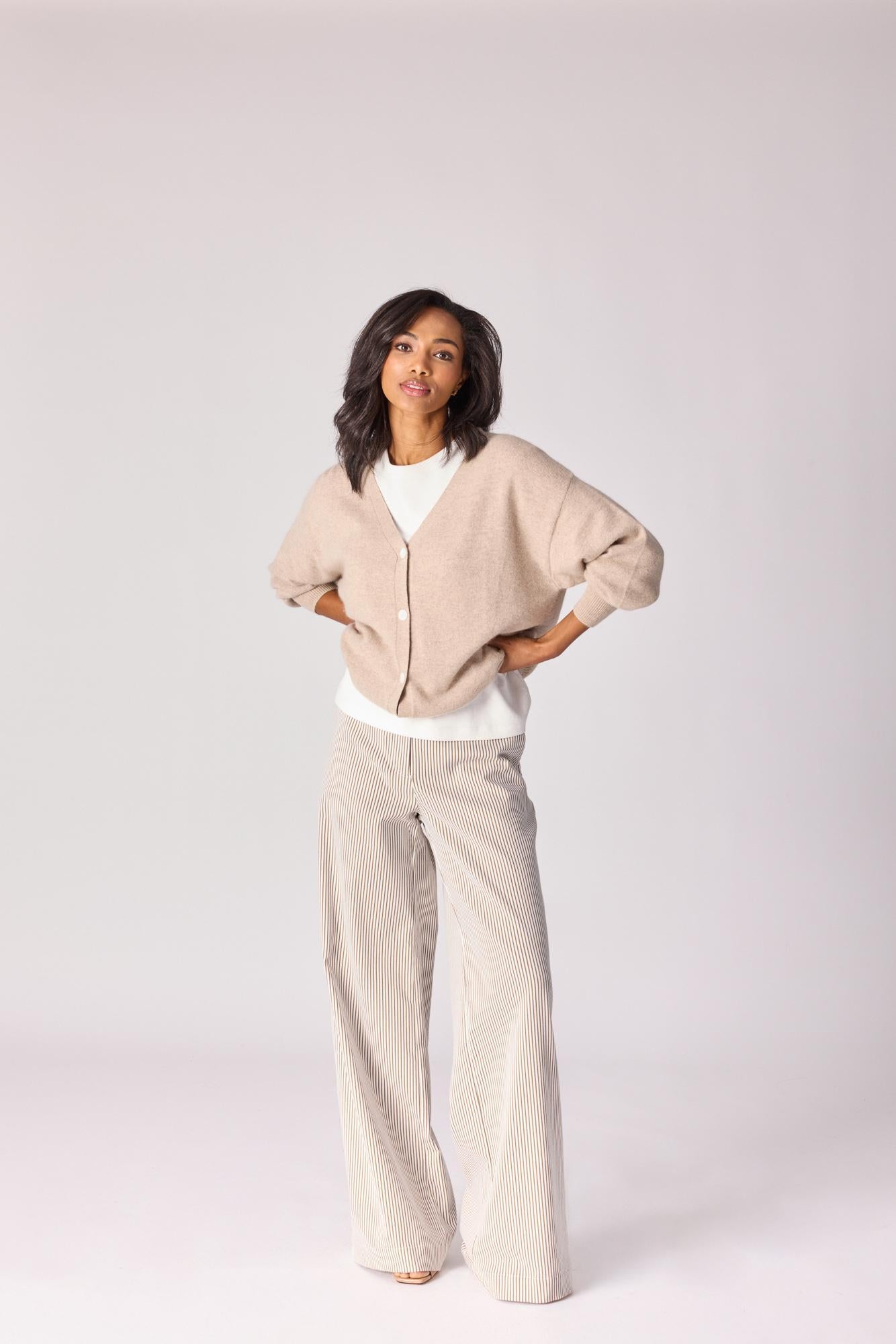 Broek met stretch - Taupe stripe