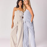 Broek met stretch - Taupe stripe