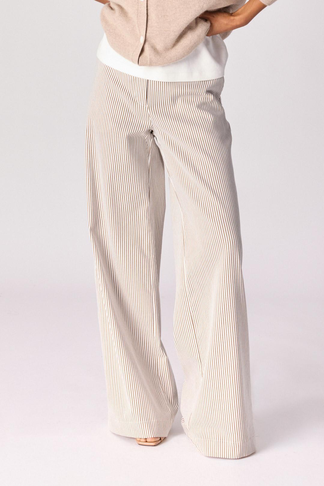 Broek met stretch - Taupe stripe