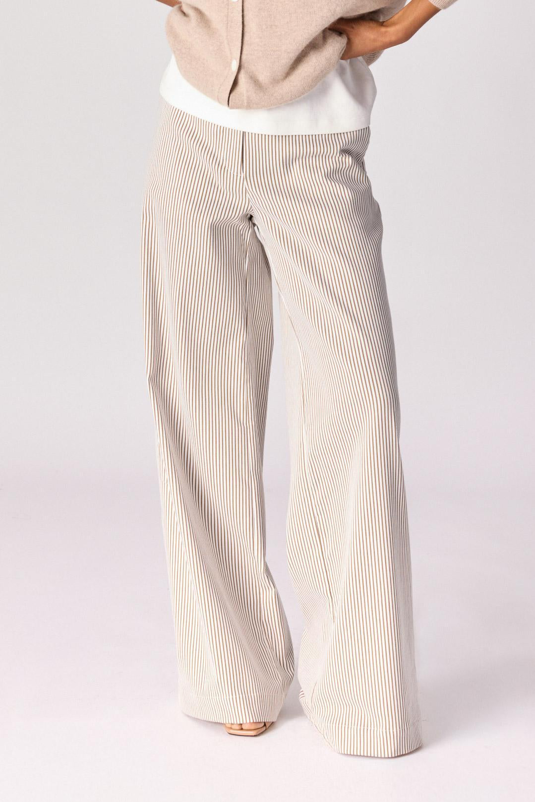 Broek met stretch - Taupe stripe