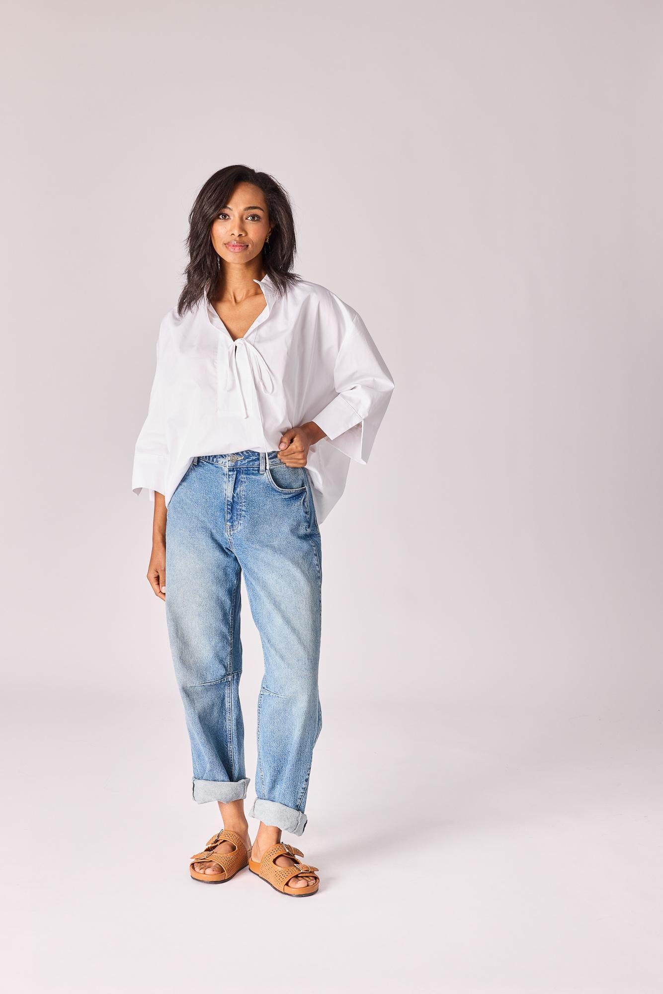 Oversized hemd met strikdetail - White