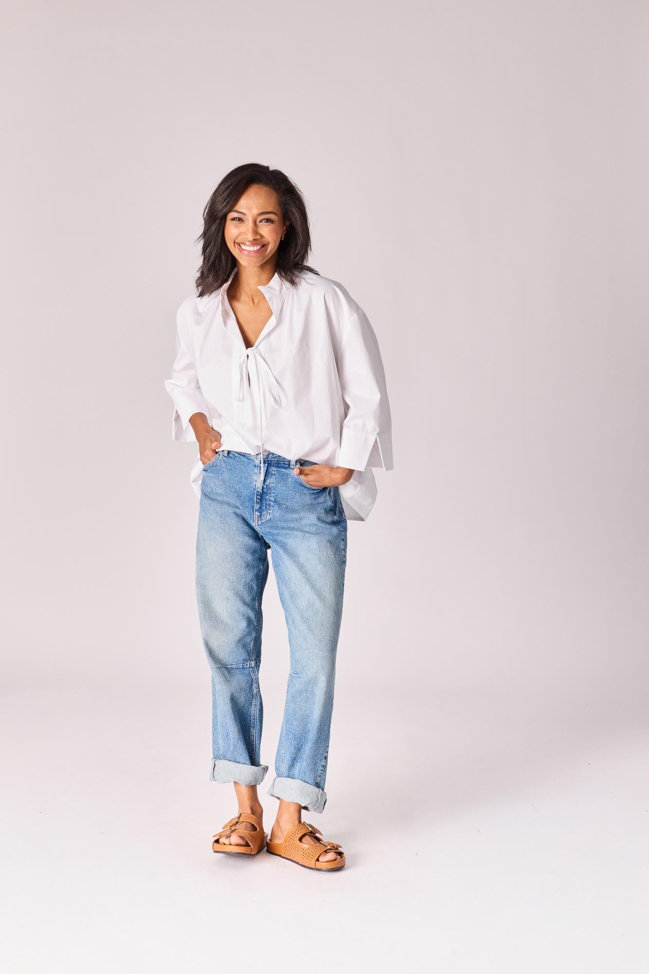 Oversized hemd met strikdetail - White