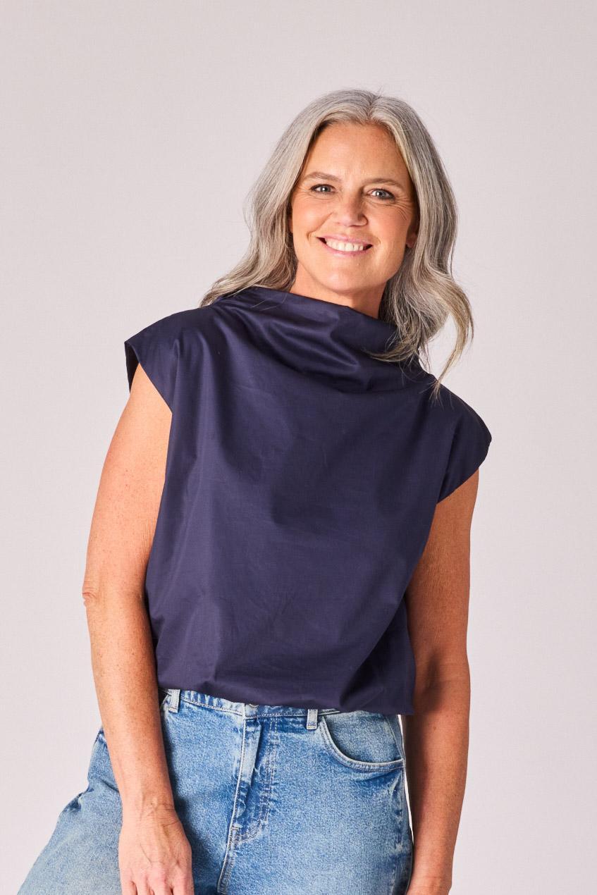 Top met gedrapeerde halslijn - Navy