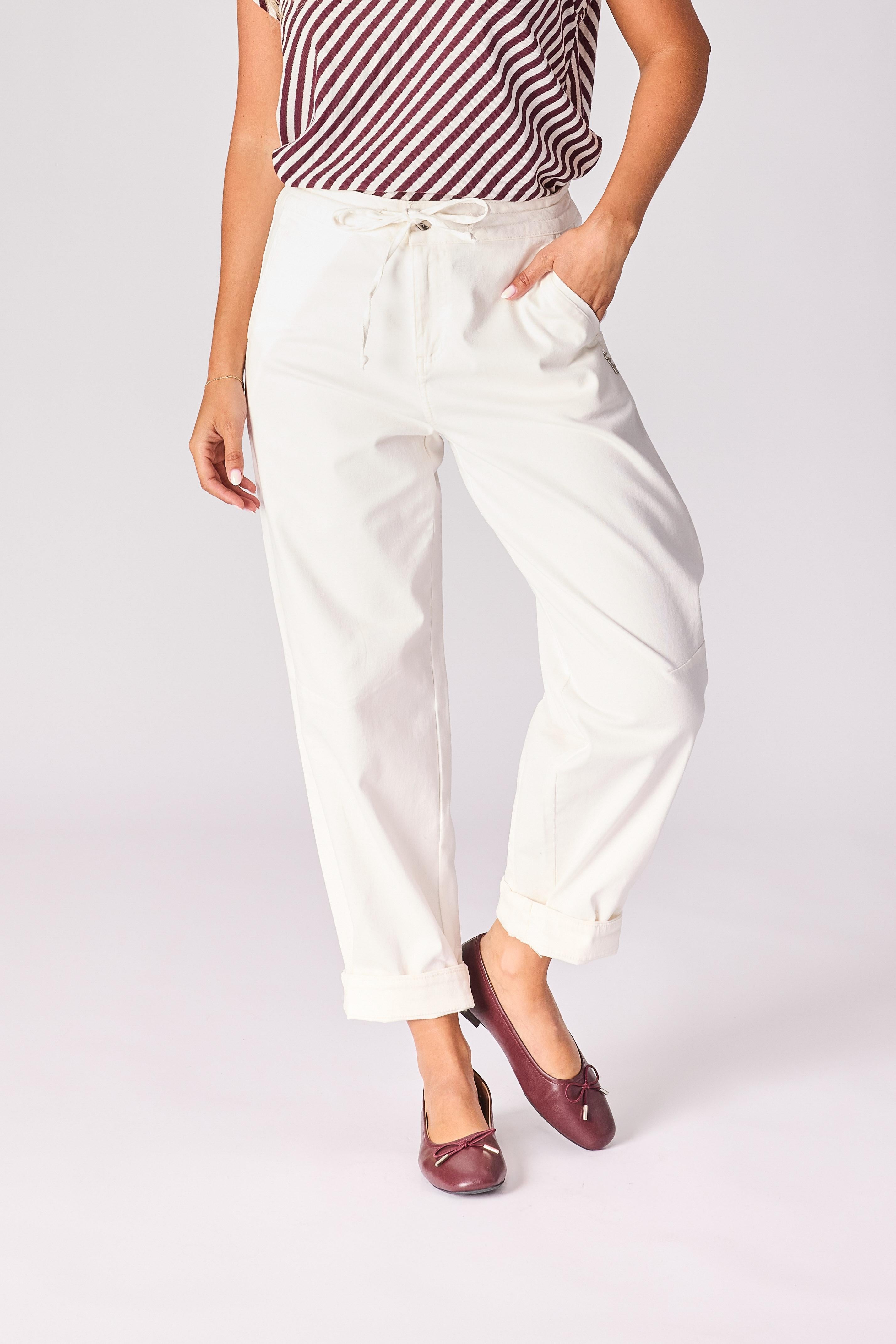 Barrel jeans met tailletouw - White